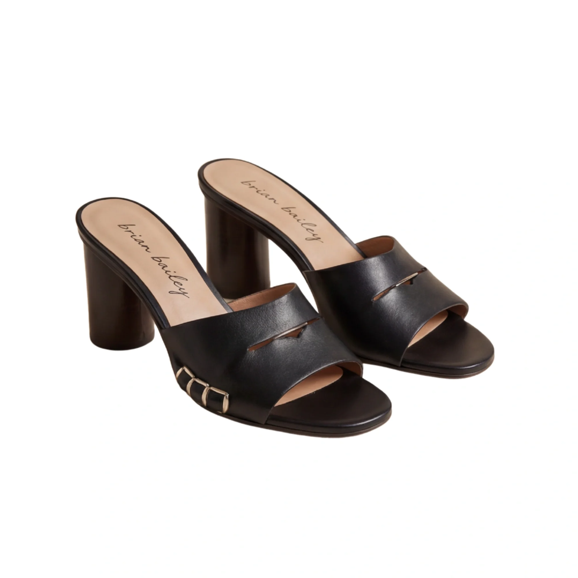 Sleek Noir Buckled Block-Heel Mules