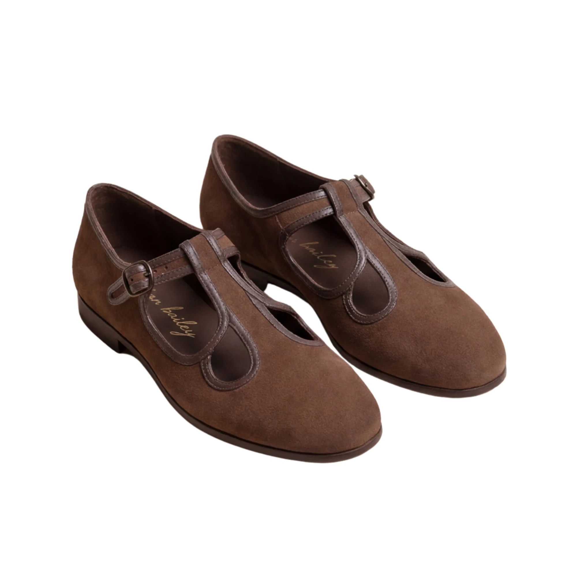 Suede Teardrop T-Strap Oxford Flats