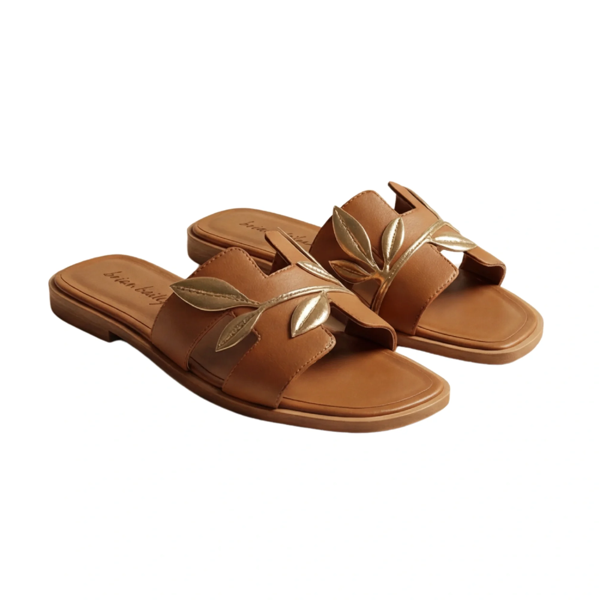 Gilded Laurel Tan Slide Sandals