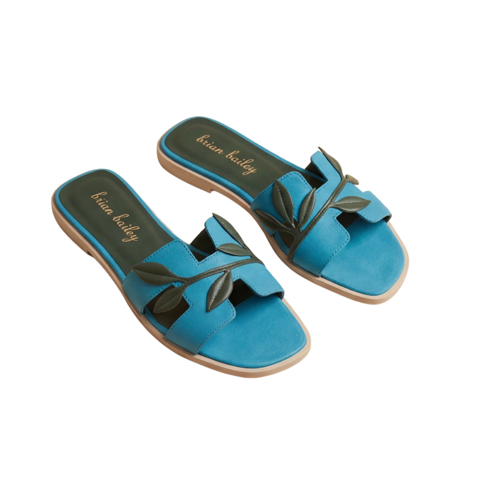 Azure Gardenia Leaf-Embellished Slides