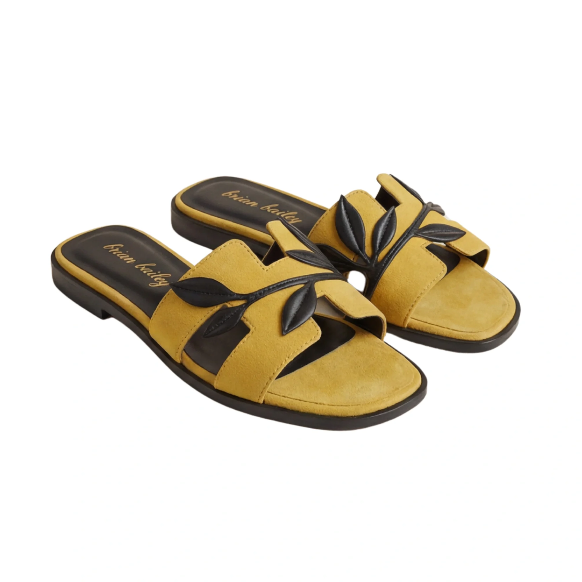 Saffron Suede Leaf-Embellished Slides