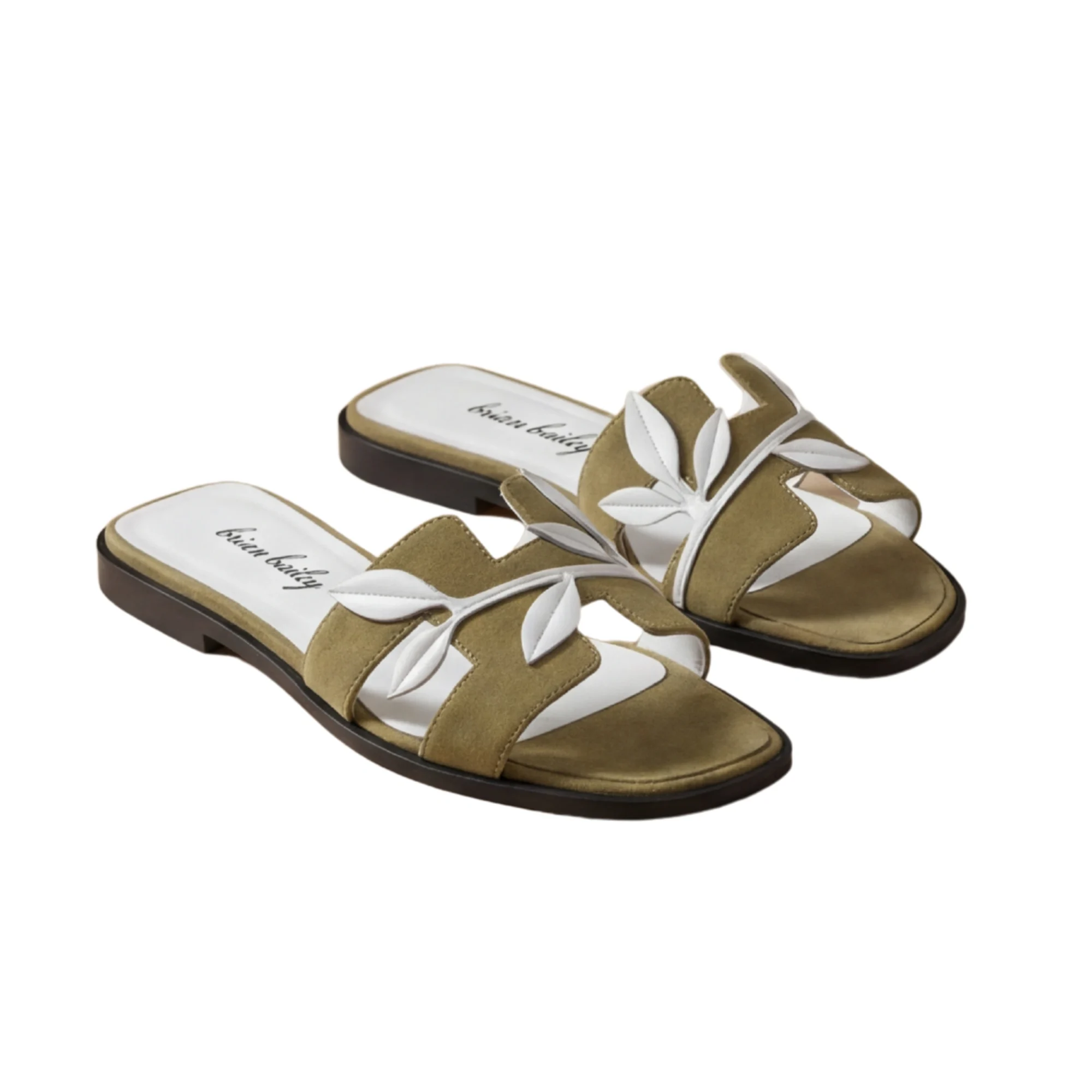 Sage Suede Leaf-Embellished Slides