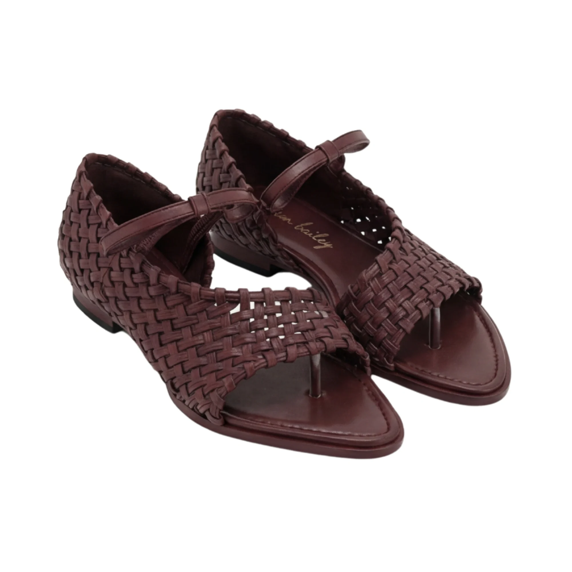 Artisanal Bordeaux Woven T-Strap Flats