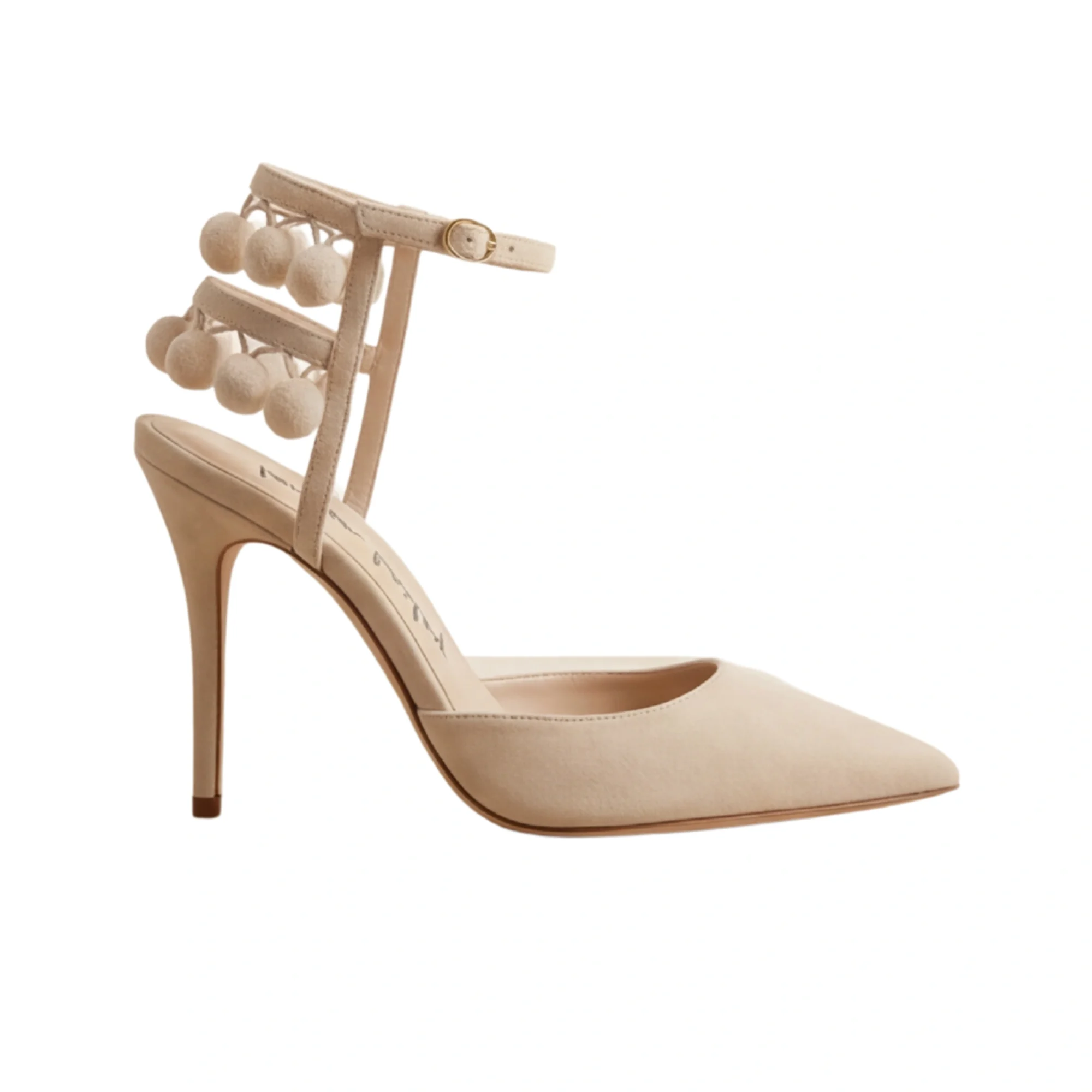Champagne Pom-Pom Ankle-Strap Pumps