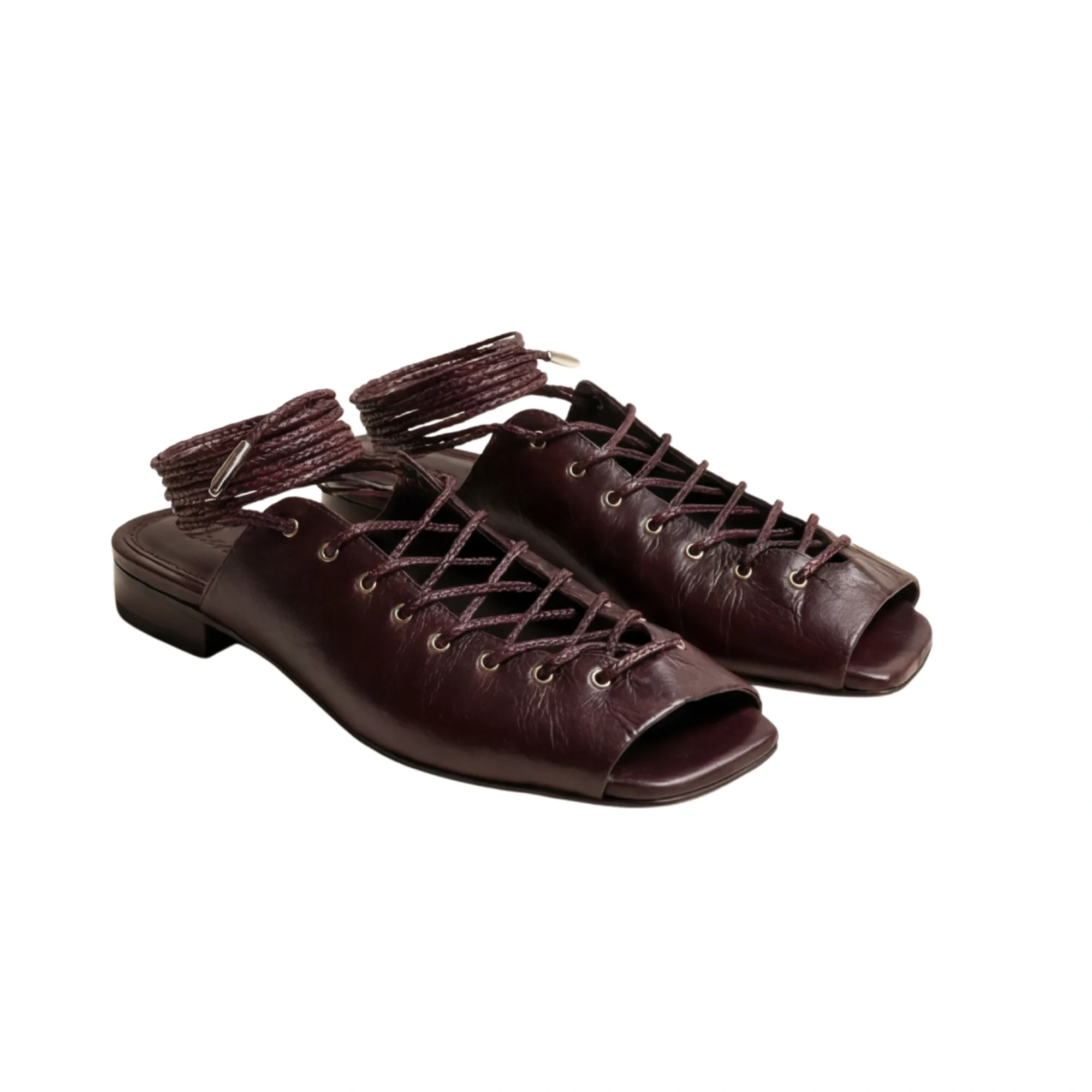 Bordeaux Lace-Up Leather Mules