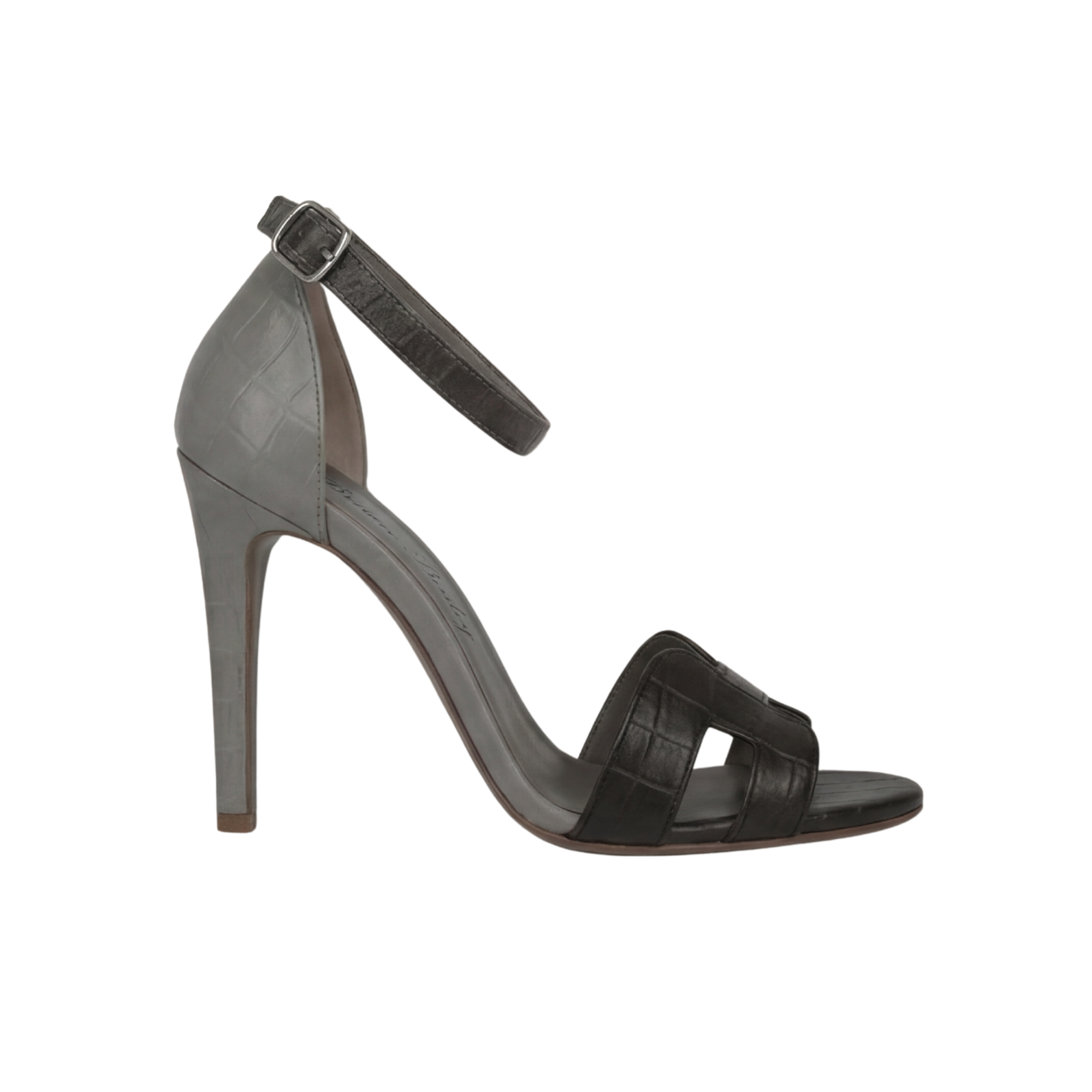 Croc-Embossed Two-Tone Ankle Strap Stiletto Sandals