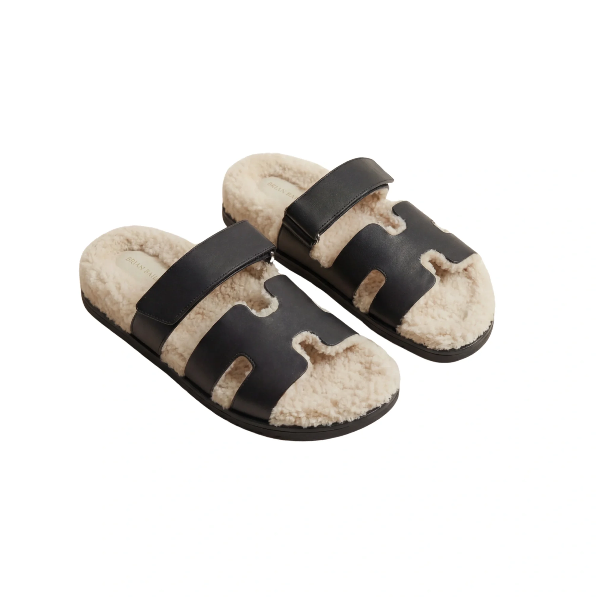 Brian Atwood H Strap Shearling-Lined Leather Slide Sandals