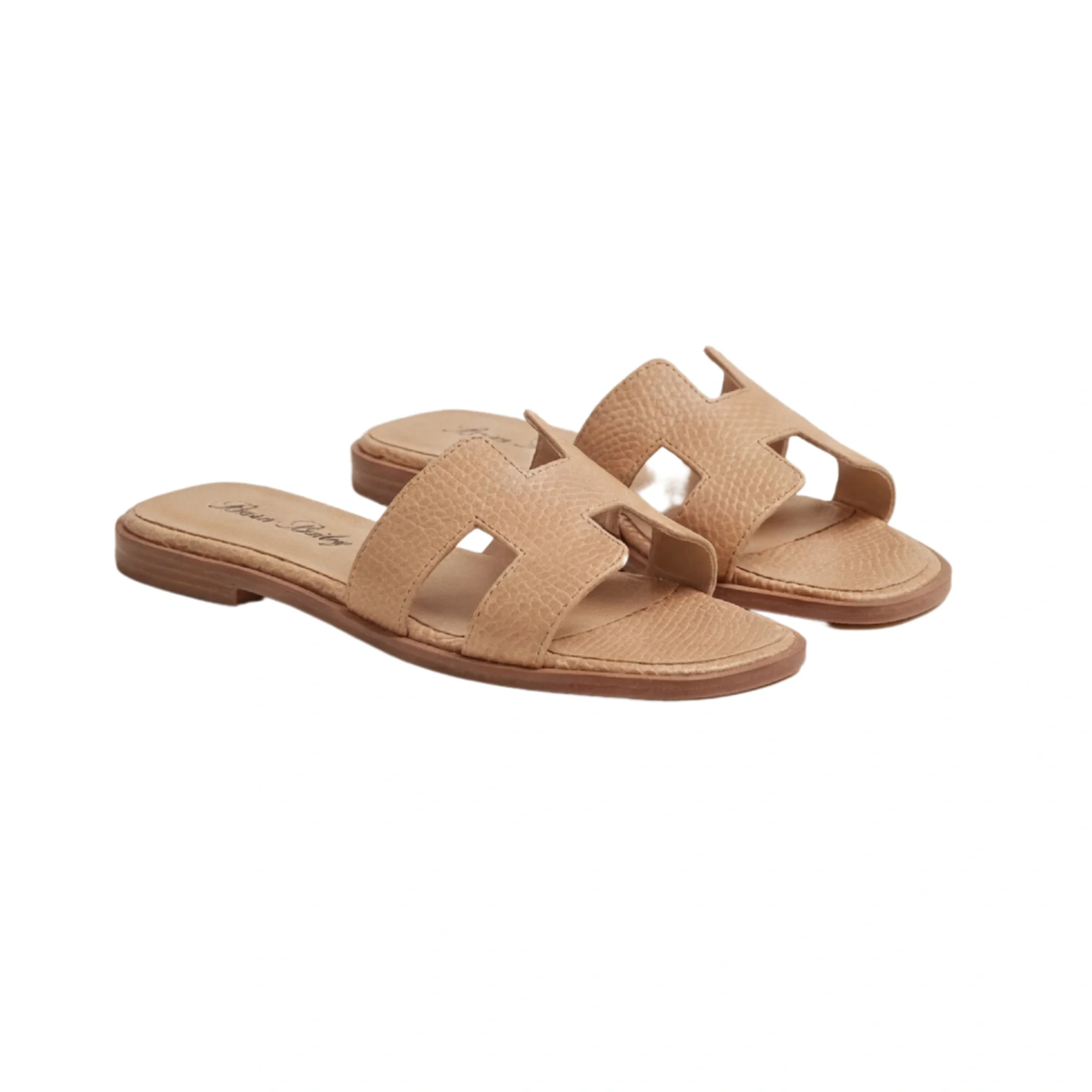 Brian Bailey Beige Textured Leather H-Style Slides