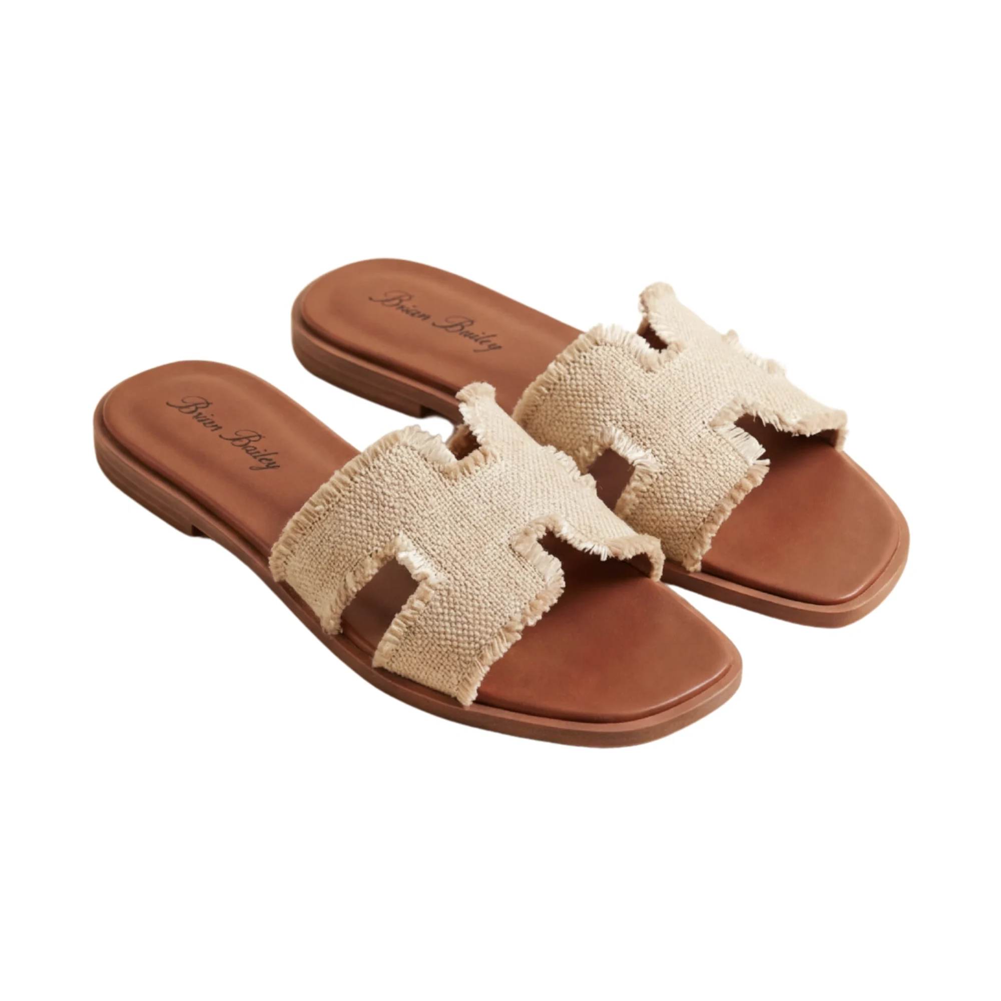Women’s Beige Canvas H-Cut Flat Slide