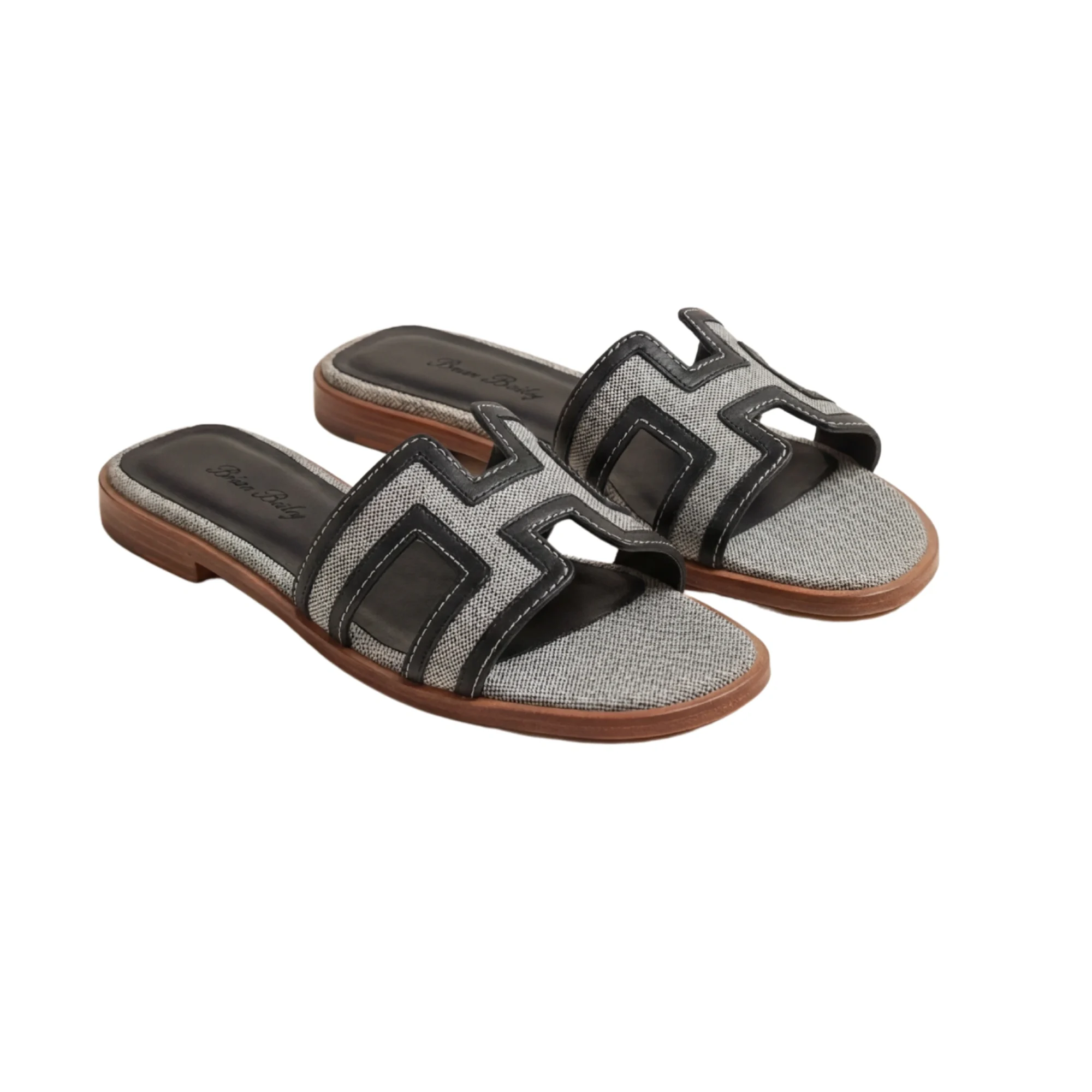 Women’s Black & Grey H-Cut Flat Slide