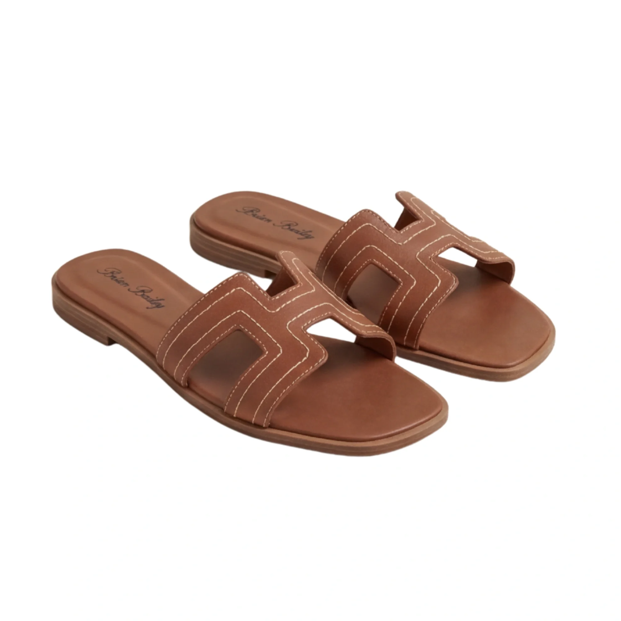 Brian Bailey Classic Cognac Leather Flat Slides