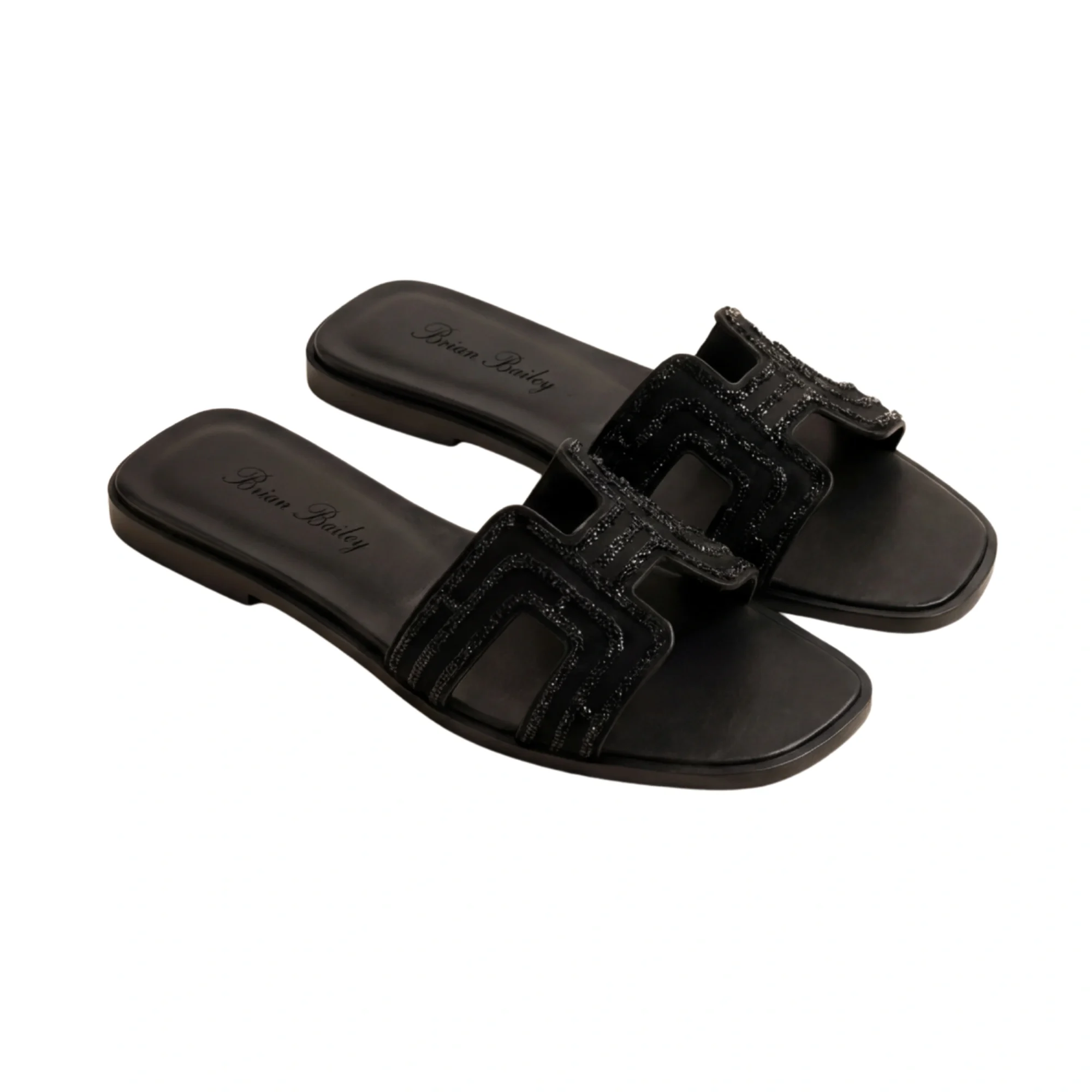 Brian Bailey Crystal-Embellished H Strap Flat Slide