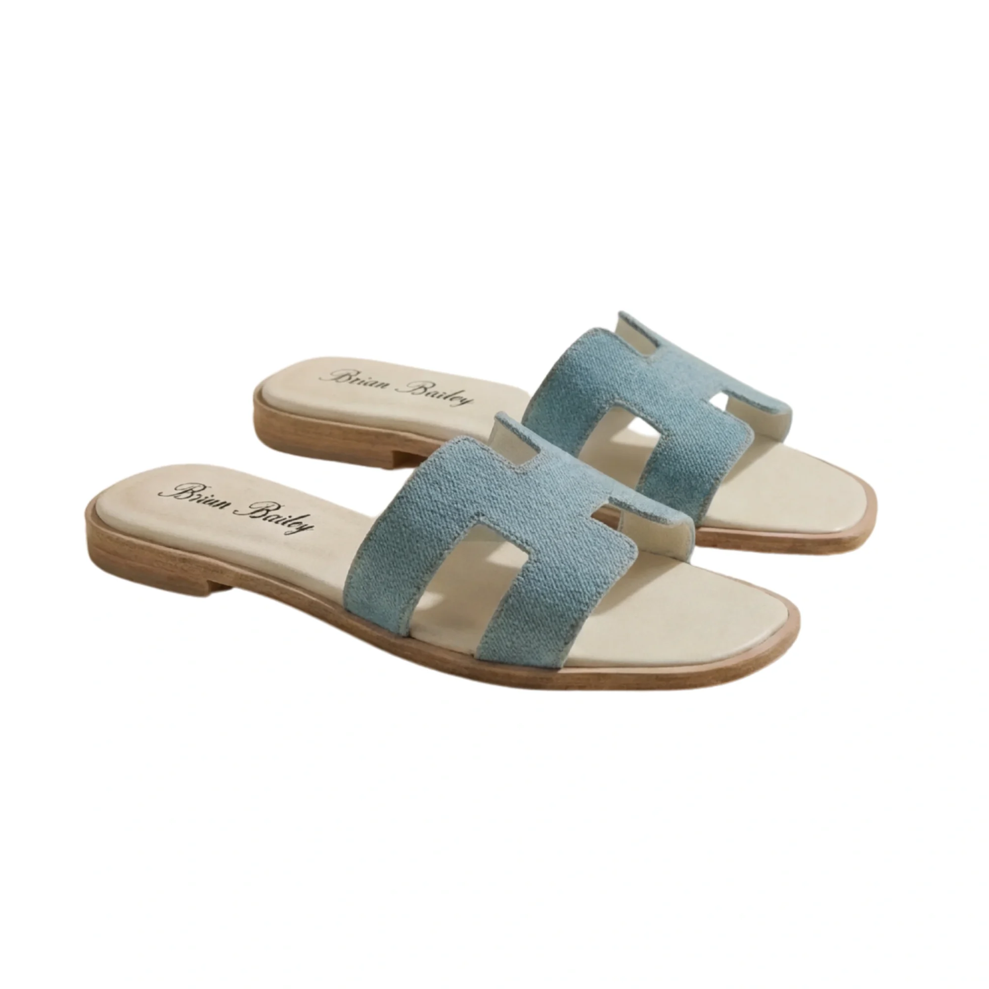 Brian Bailey Light Wash Denim H Strap Slides