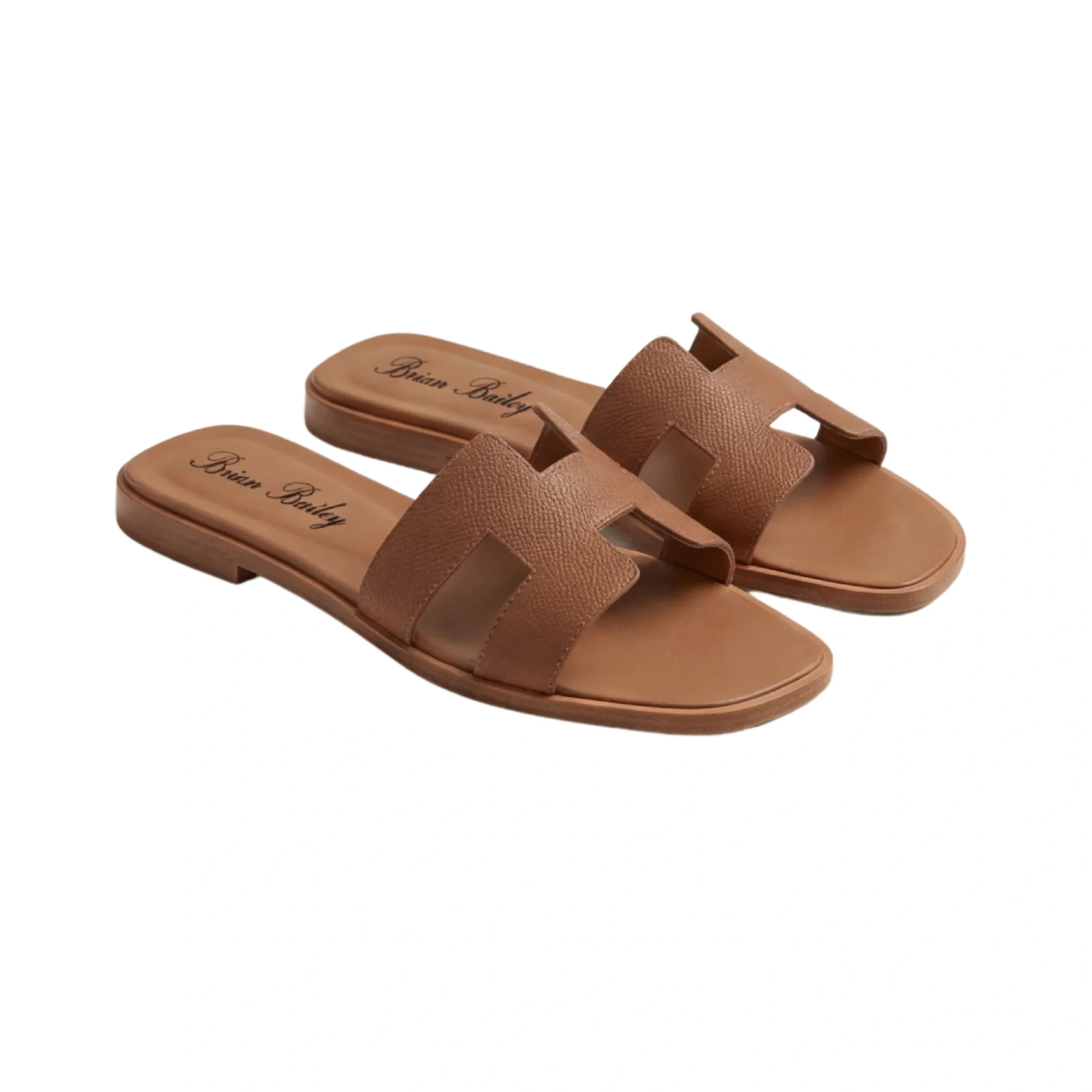 Brian Bailey Pebbled Leather H Strap Flat Slides