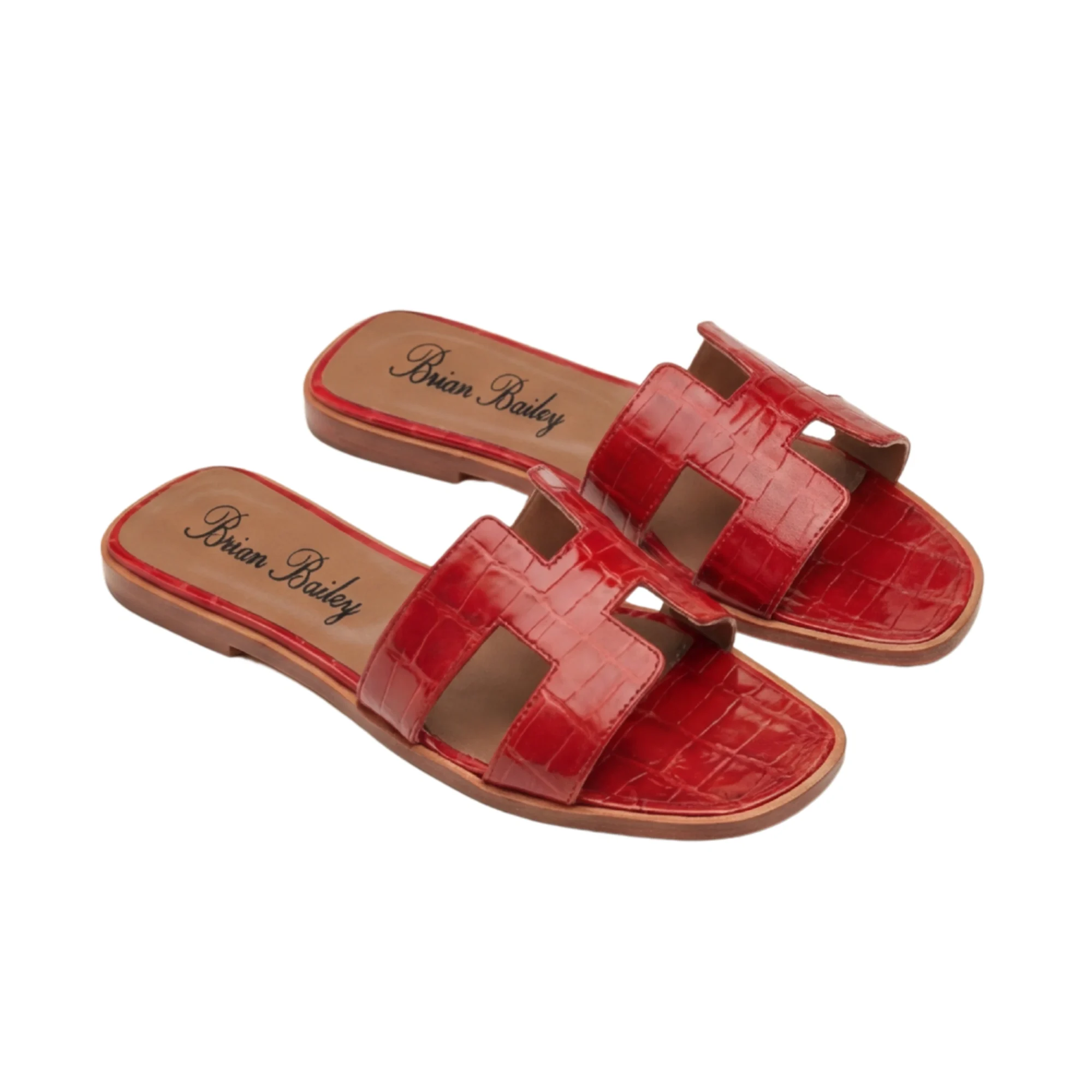 Brian Bailey Ruby Red Croc-Embossed Patent Slides