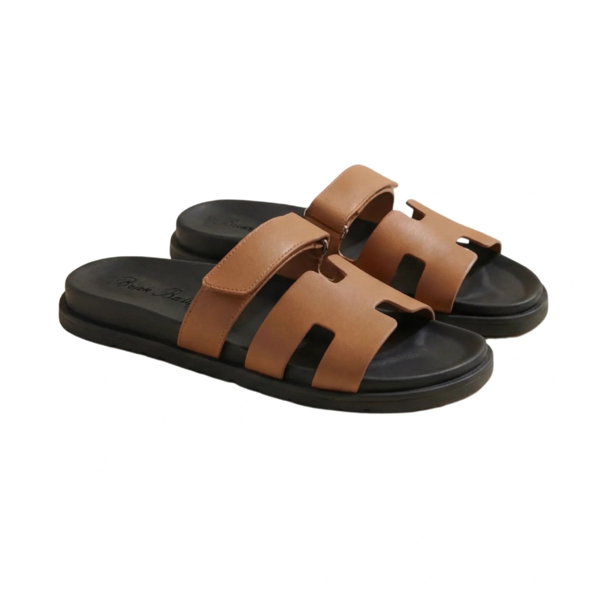 Brian Bailey Tan Leather Dual-Strap Comfort Sandals