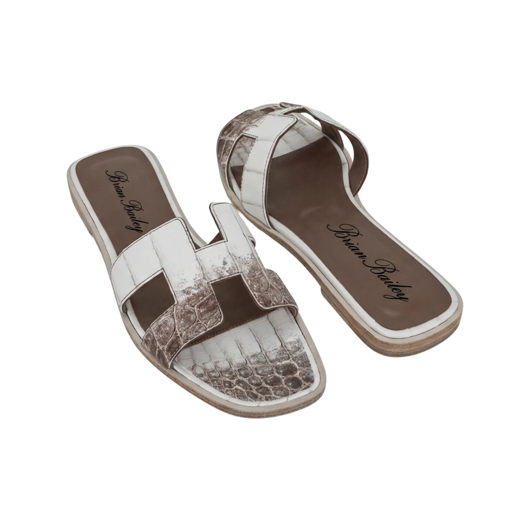 Brian Bailey Croc-Embossed H Slides