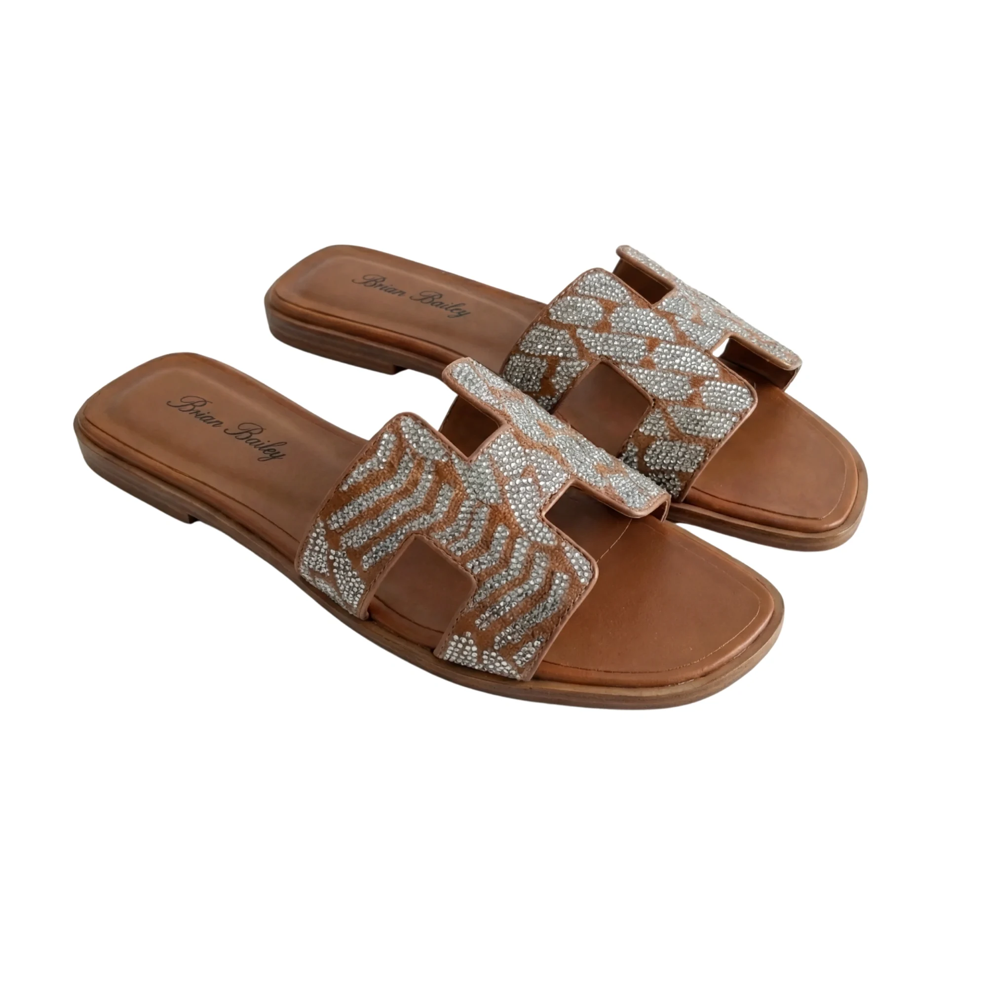 Embellished H Leather Slides