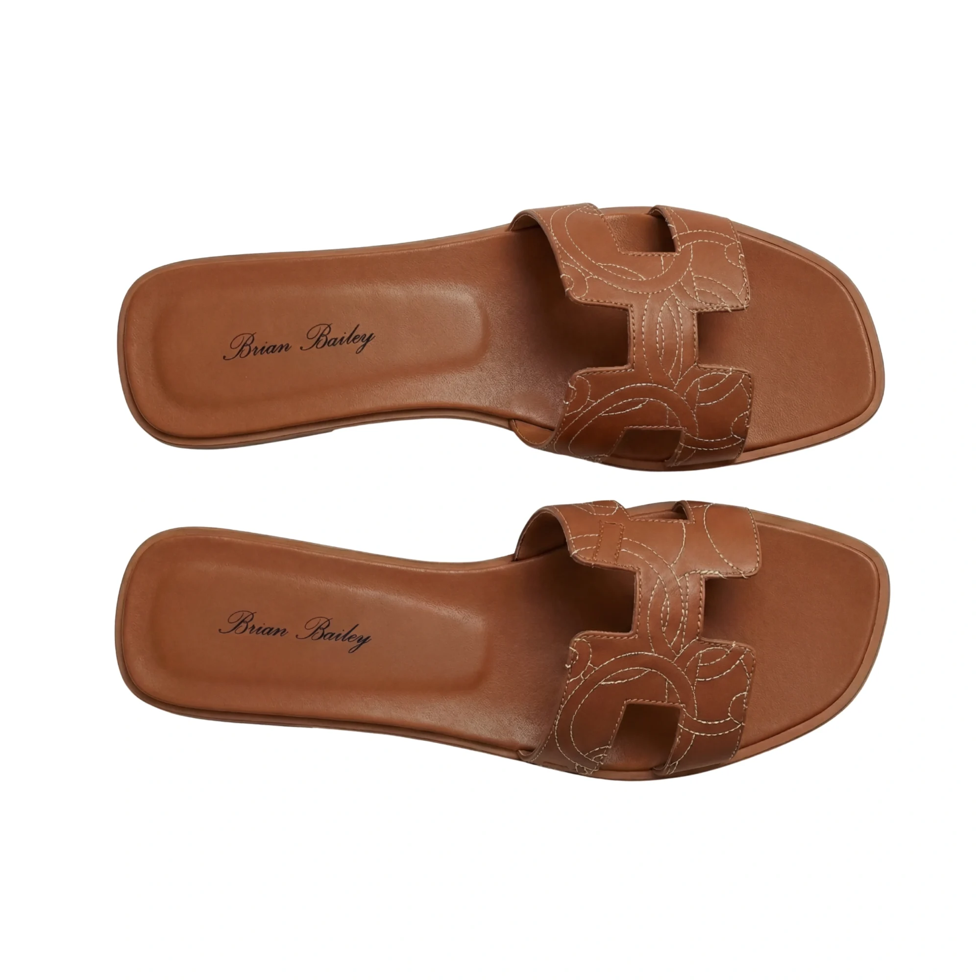 Stitched Cognac H Slides
