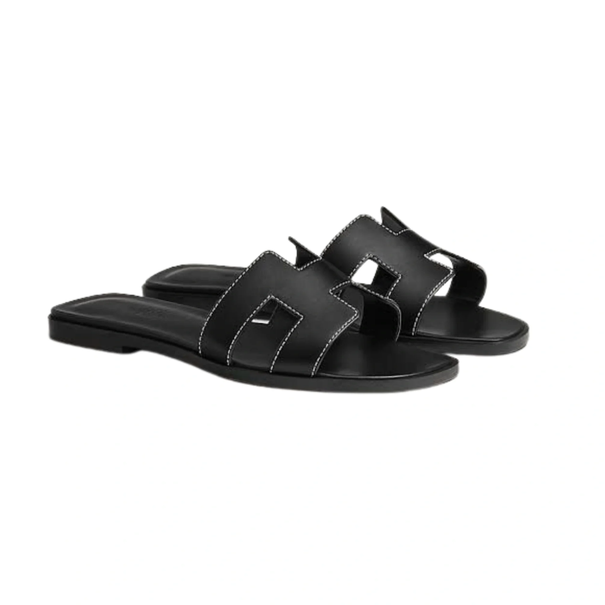 Croc-Embossed Black Leather Slides