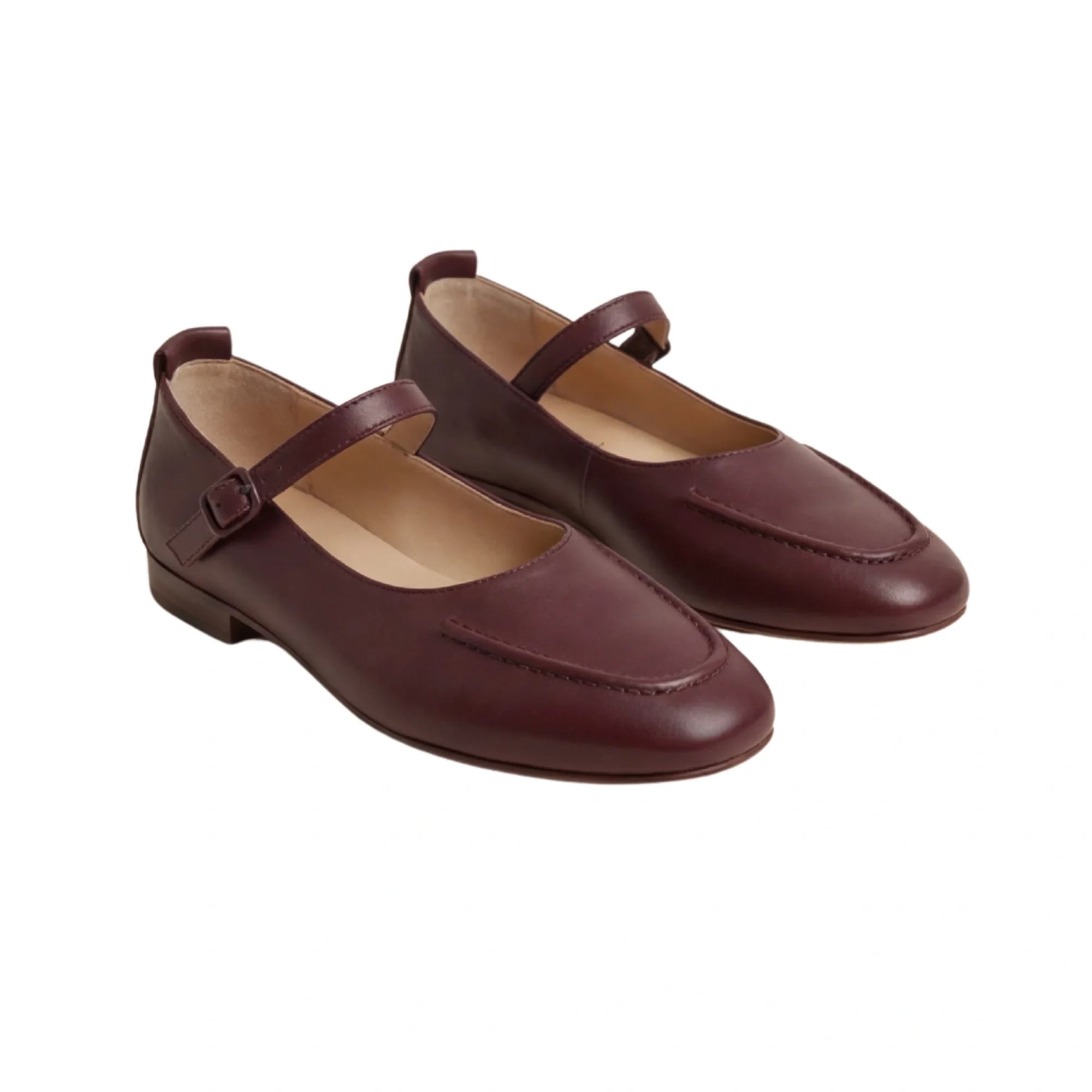 Bordeaux Leather Mary Jane Flats