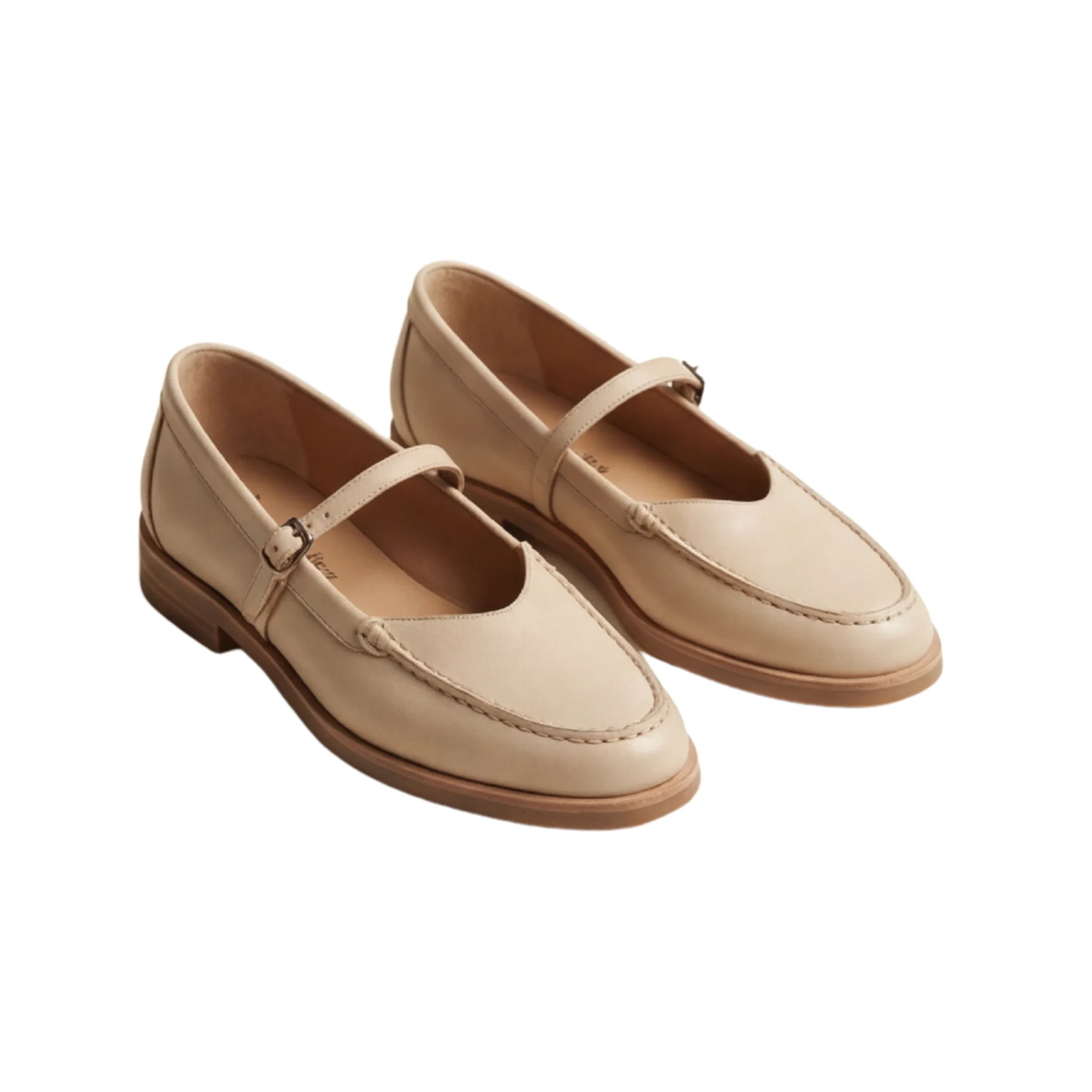 Cream Leather Mary Jane Loafers